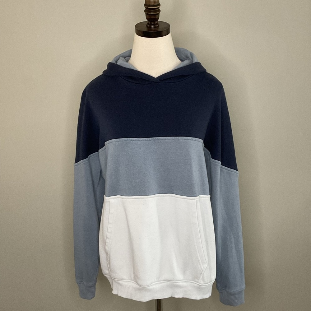 AEO | Ahh-mazingly Soft Fleece Blue & White Color Block Hoodie, Size Small